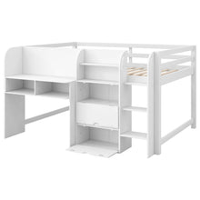 Load image into Gallery viewer, Low Loft Bed With Built In Desk, Storage Cabinets, Open Bookcase And Doodle board
