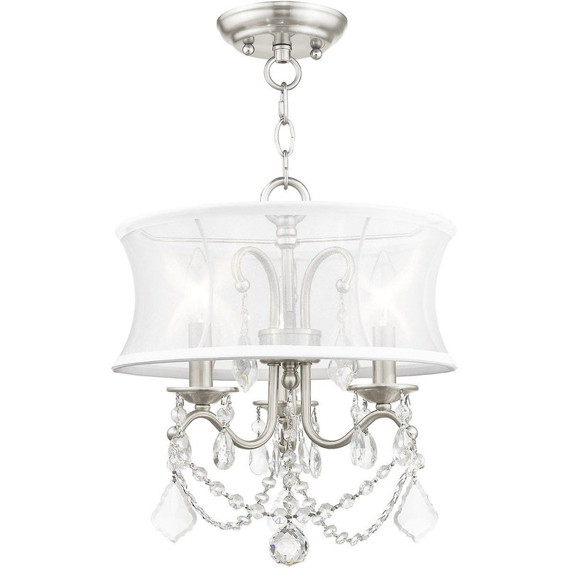17" Three Light Dimmable Chandelier With Shades - Nickel