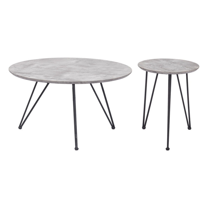 Wood And Steel Round Nested Coffee Tables (Set of 2) - Black And Gray