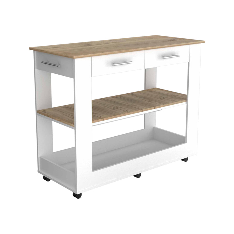 40" Rolling Kitchen Cart With Storage - Brown / White