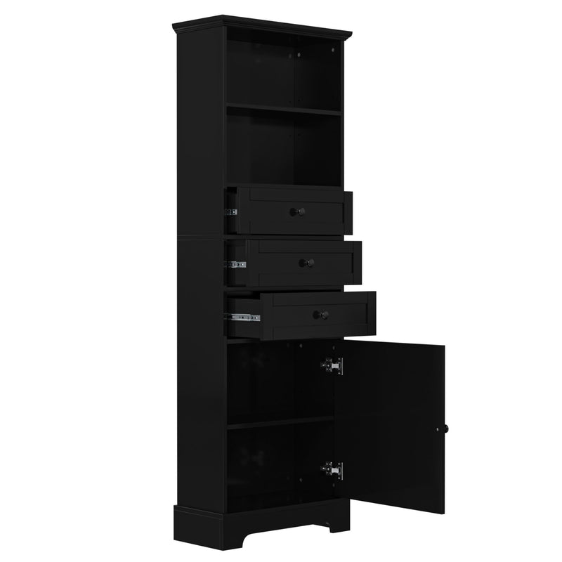 Tall Storage Cabinet With 3 Drawers And Adjustable Shelves For Bathroom