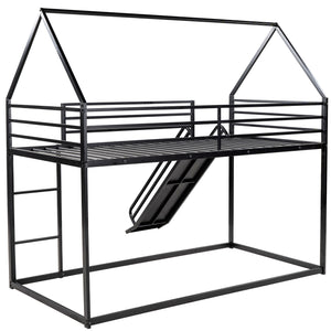 Twin over Twin House Bunk Bed with Ladder and Slide,Black