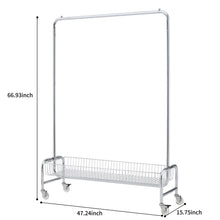 Load image into Gallery viewer, Heavy Duty Iron Garment Rack With Basket On Wheels - Silver
