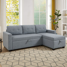 Load image into Gallery viewer, Upholstered Pull Out Sectional Sofa with Storage Chaise, Convertible Corner Couch, Light Grey
