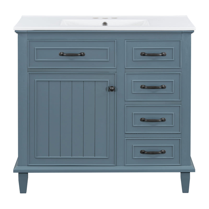 Modern Bathroom Vanity With Sink Top, Flip Drawers, Adjustable Shelf
