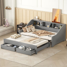 Load image into Gallery viewer, Daybed Frame With Storage Bookcases, 2 Drawers, Charging Station
