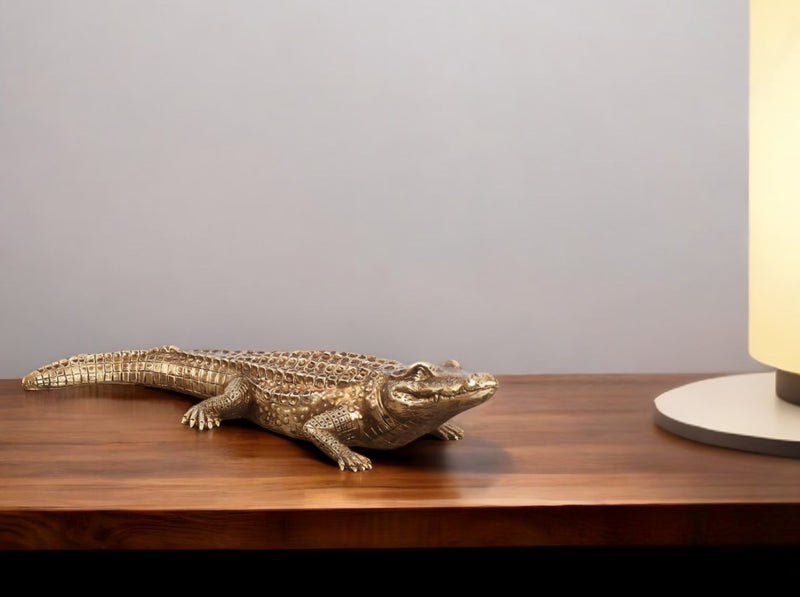 Golden Crocodile Finish Sculpture - Gold / Brass