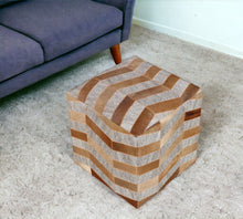 Load image into Gallery viewer, Hair on Hide Cube Chevron Pouf Ottoman - Gray And Bronze

