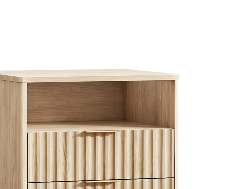 Wood Ribbed Texture Two Drawer Nightstand - Natural