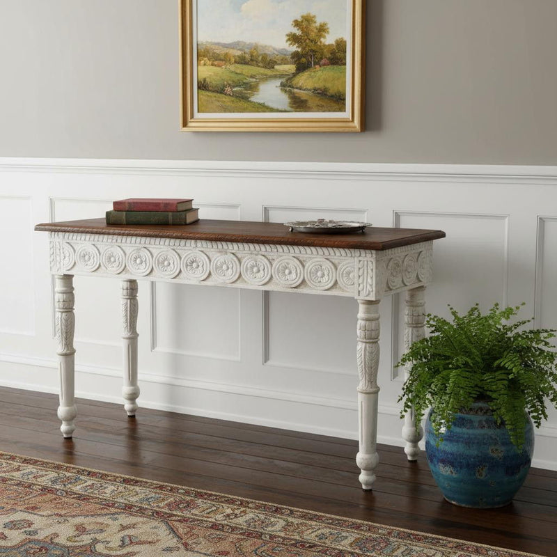 Solid Wood Distressed Console Table - Natural And White