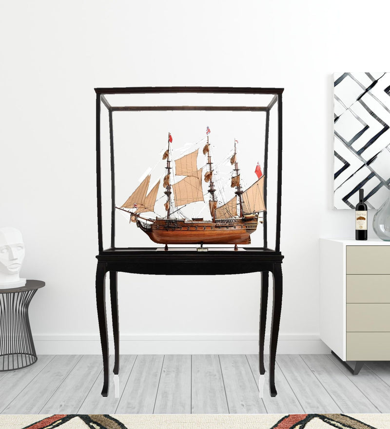 Hand Painted HMS Surprise 1796 Large Floor Display Case Model Boat - Brown