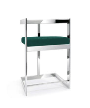Load image into Gallery viewer, 30" Metal And Velvet Low Back Bar Height Bar Chair - Green / Silver
