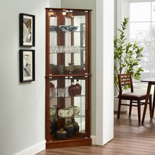 Load image into Gallery viewer, Corner Curio Dispaly Cabinet With Lights, Adjustable Tempered Glass Shelves, Mirrored Back (E26 Light Bulb Not Included)
