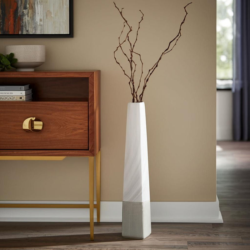 Faceted Geometric Tapered Floor Vase (576739) - White