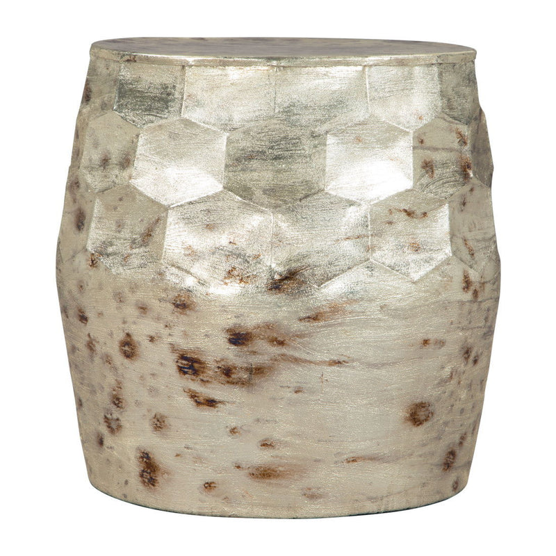 22" Iron Round Block End Table - Beige