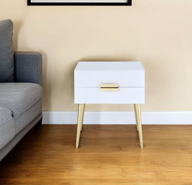 24" End Table With Two Drawers - Gold And White