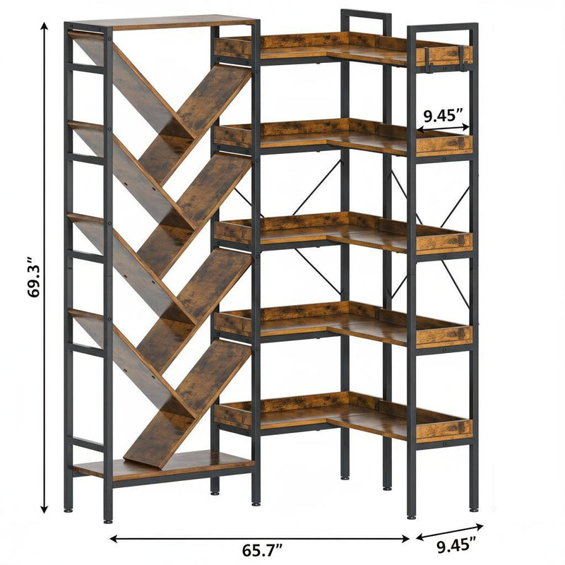 Ten Tier Corner Bookcase - Brown / Black