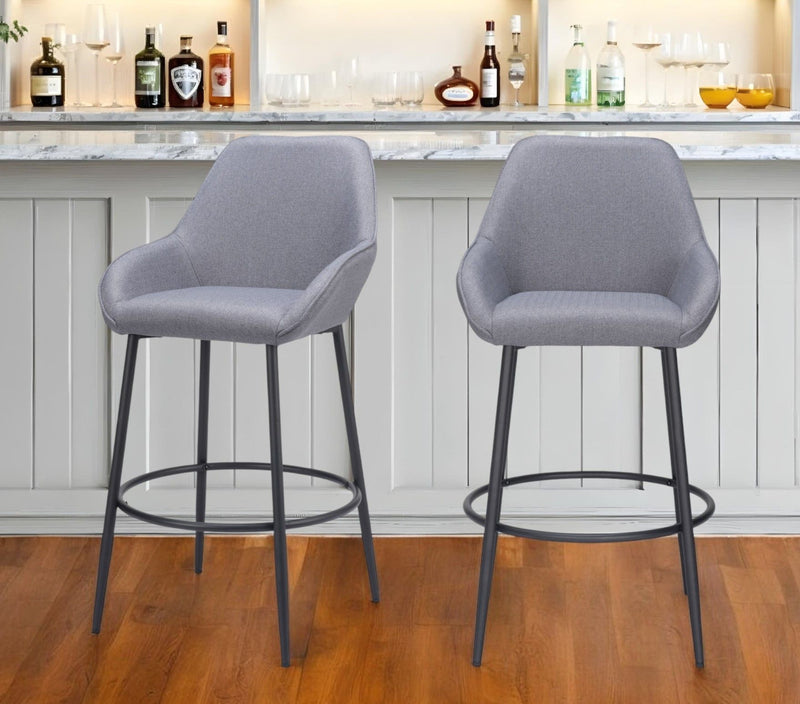 30" Fabric And Steel Bar Height Bar Chairs (Set of 2) - Gray And Black