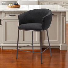 Load image into Gallery viewer, 26" Shearling And Steel Counter Height Bar Chair - Black / Bronze
