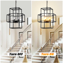 Load image into Gallery viewer, 4 Light Metal Lantern Tiered Pendant Hanging Light Fixtures, Industrial Farmhouse Adjustable Height Chandeliers For Dining Room Hallway Foyer Entryway (E12 Bulbs Not Included)
