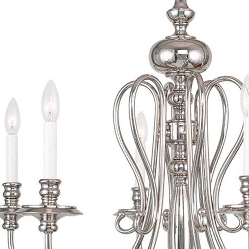 24" Six Light Metal Dimmable Chandelier With Shades - Nickel