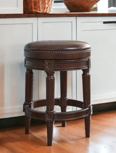Load image into Gallery viewer, Brown Faux Leather Swivel Backless Counter Height Bar Chair - Dark Brown And Wood
