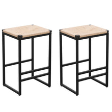 Load image into Gallery viewer, Boho Style Backless Bar Stools (Set of 2) With Paper Rope Woven Seat &amp; Metal Frame For Kitchen Counter
