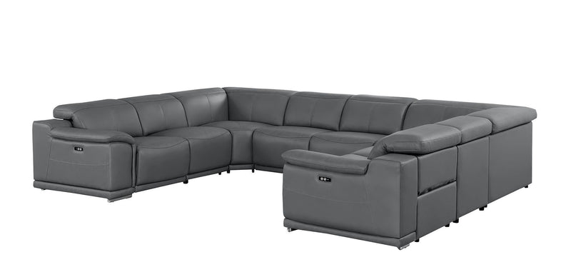 Leather Modular U Shaped Eight Piece Corner Sectional - Battleship Gray