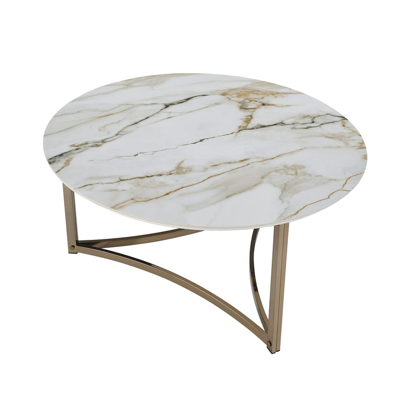 Sintered Stone Steel Round Frame Coffee Table - White / Champagne