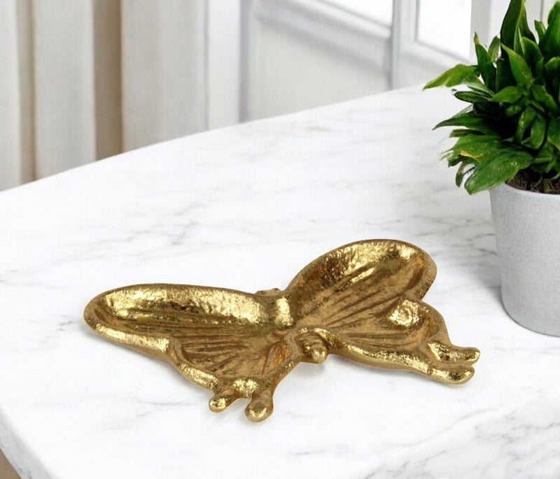 6" Cast Iron Butterfly Handmade Trinket Tray - Gold