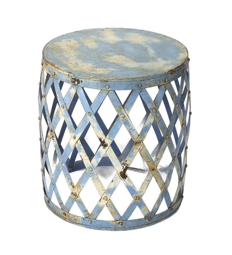 Rustic Iron Lattice Round Top End Table - Light Blue