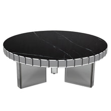 Load image into Gallery viewer, 35" Mirro Glass And Faux Marble Round Coffee Table - Black
