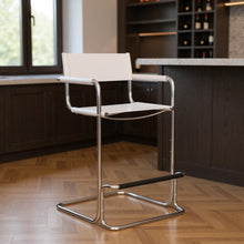 Load image into Gallery viewer, Leather Bar Height Bar Chair - White / Silver
