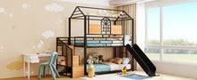 Load image into Gallery viewer, Twin Over Twin Metal Bunk Bed, Metal Housebed with Slide and Storage Stair, Black with Black Slide
