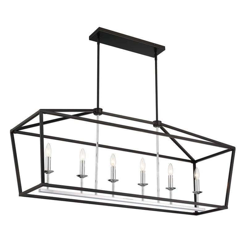 Candle Style Six-Light Metal Dimmable Chandelier - Black