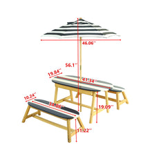 Load image into Gallery viewer, Naturally Playful Kids Picnic Table With Umbrella, Indoor / Outdoor Fun - Blue / White Stripes
