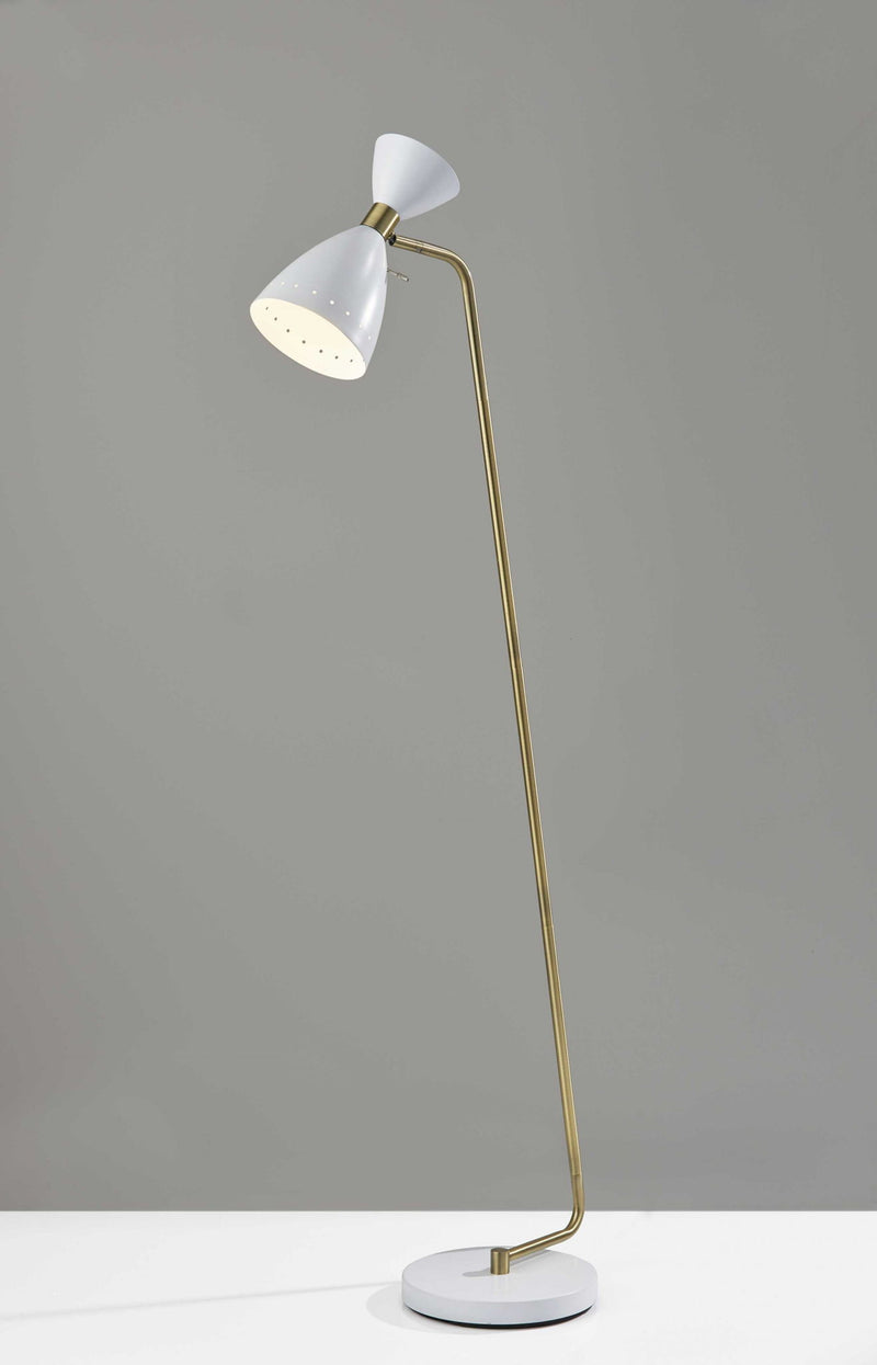 Task Floor Lamp With White Metal Cone Shade - Brass