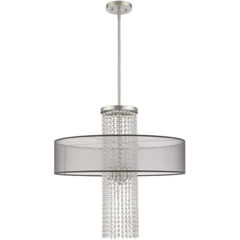 33" Four Light Dimmable Chandelier With Shades - Nickel