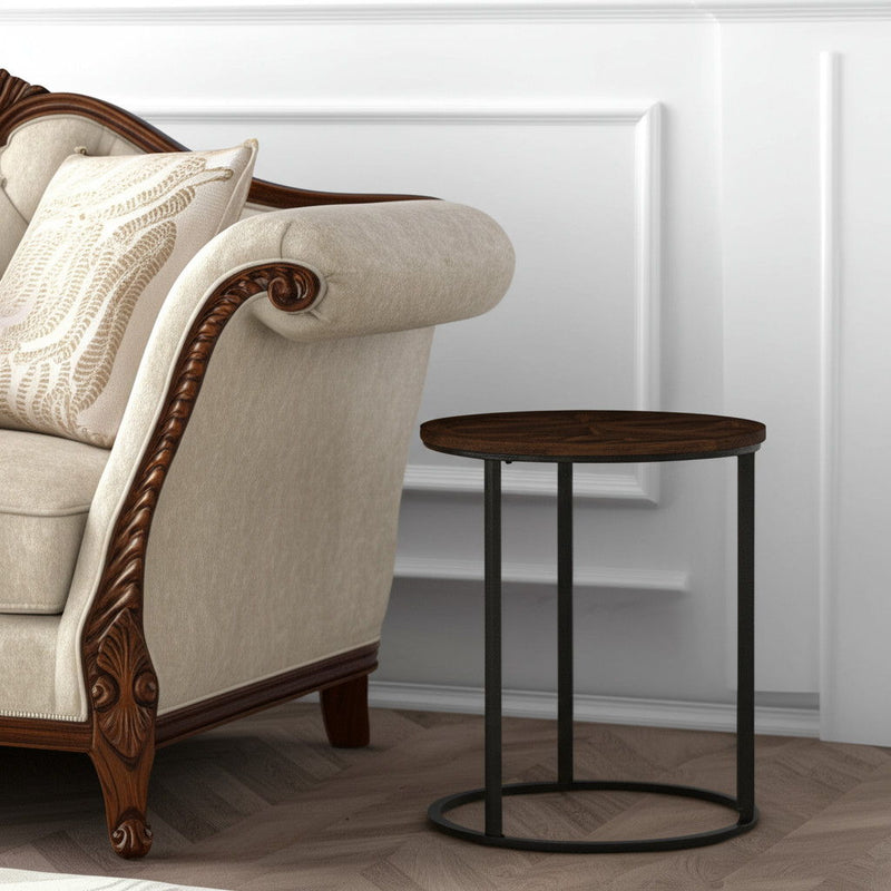 Solid Wood Iron Round End Table - Natural