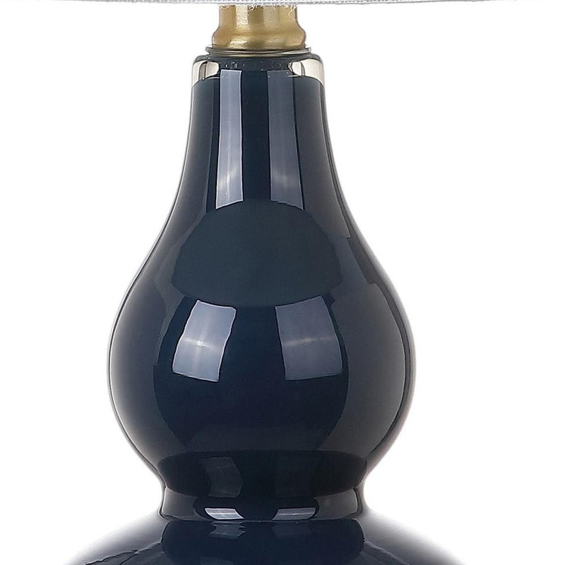 Gourd Desk Lamp With Drum Shade - Navy Blue