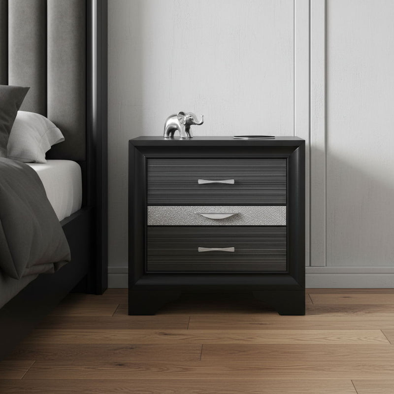 Rectangular Three Drawers Nightstand With Solid Wood Top - Black