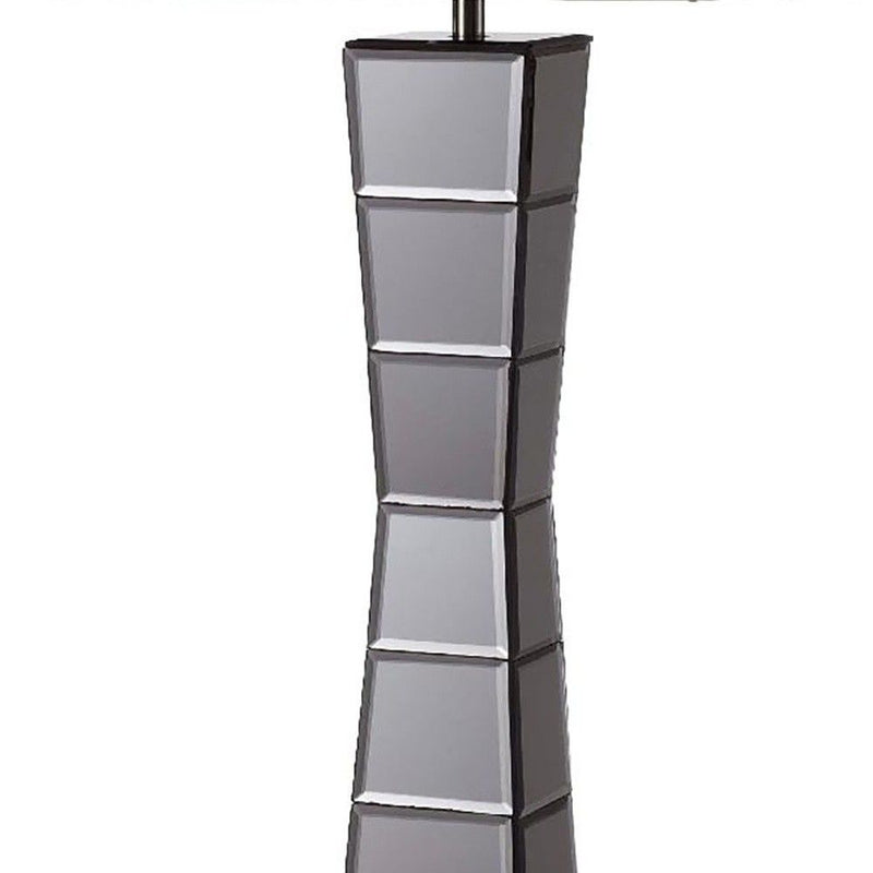 Glass Tower Table Lamp With Beige Fabric Shade - Black