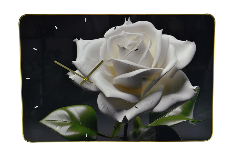Silent Roses Floral Wall Clock - White / Black / Green