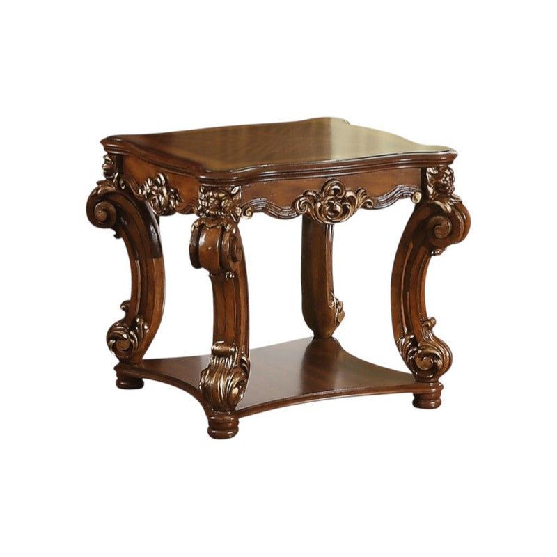 Manufactured Wood And Solid Wood Square End Table With Shelf - Cherry