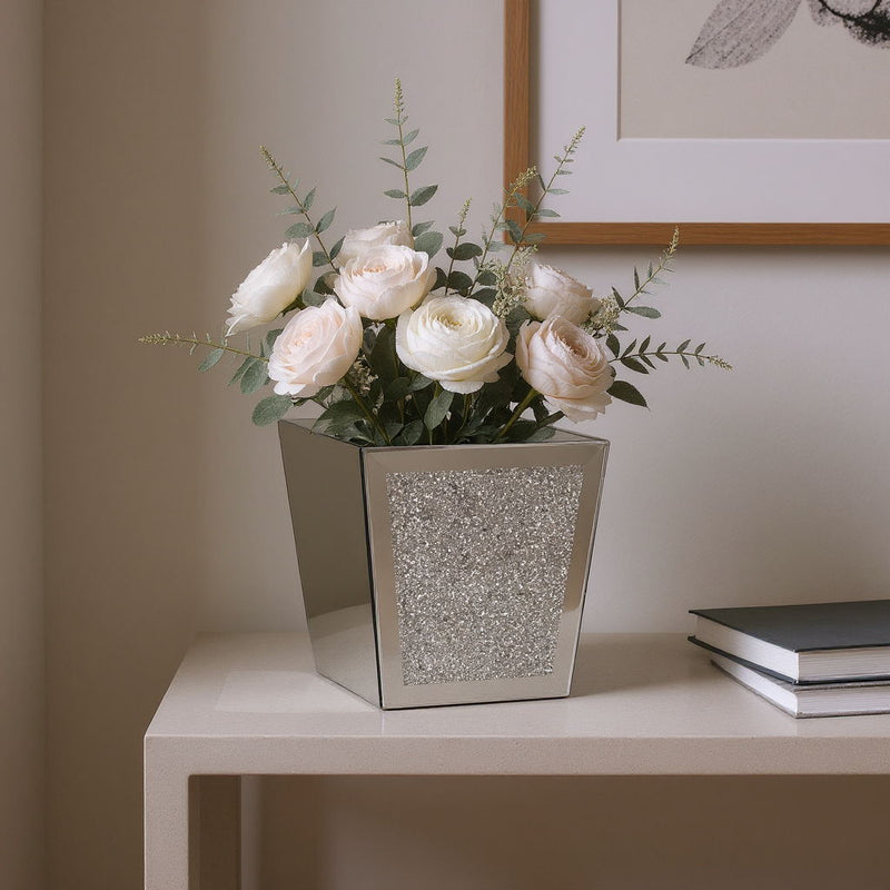 Mirrored Table Vase With Faux Crystals - Silver