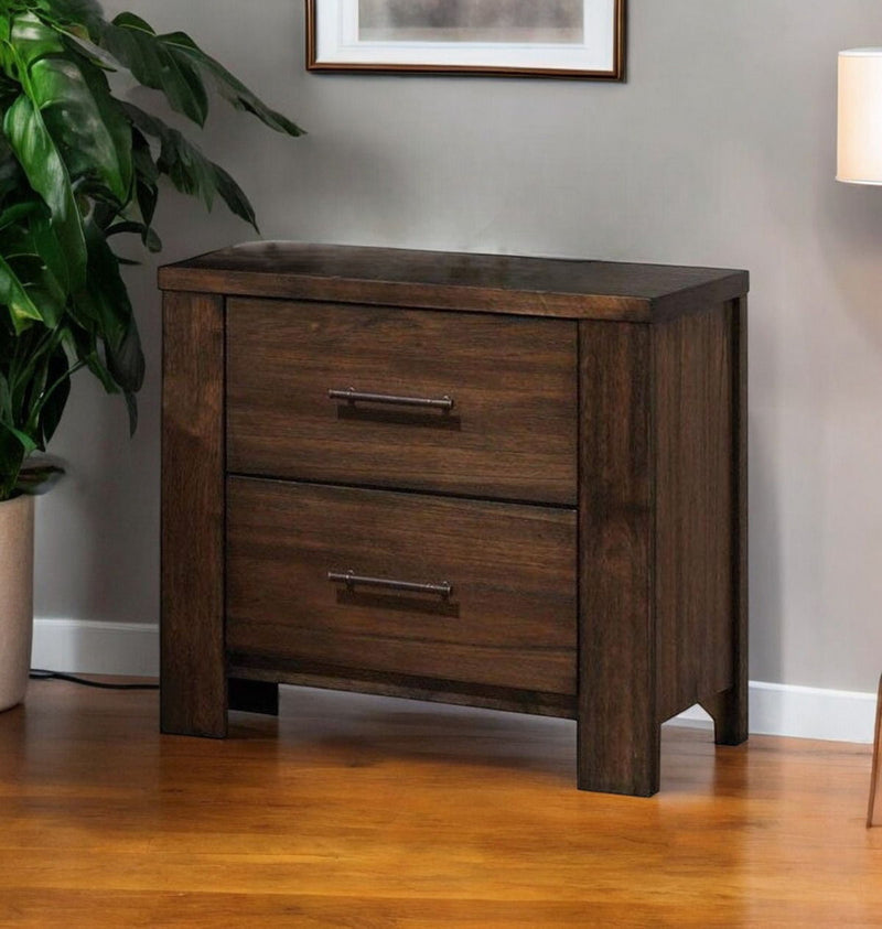 25" Two Drawers Nightstand - Brown