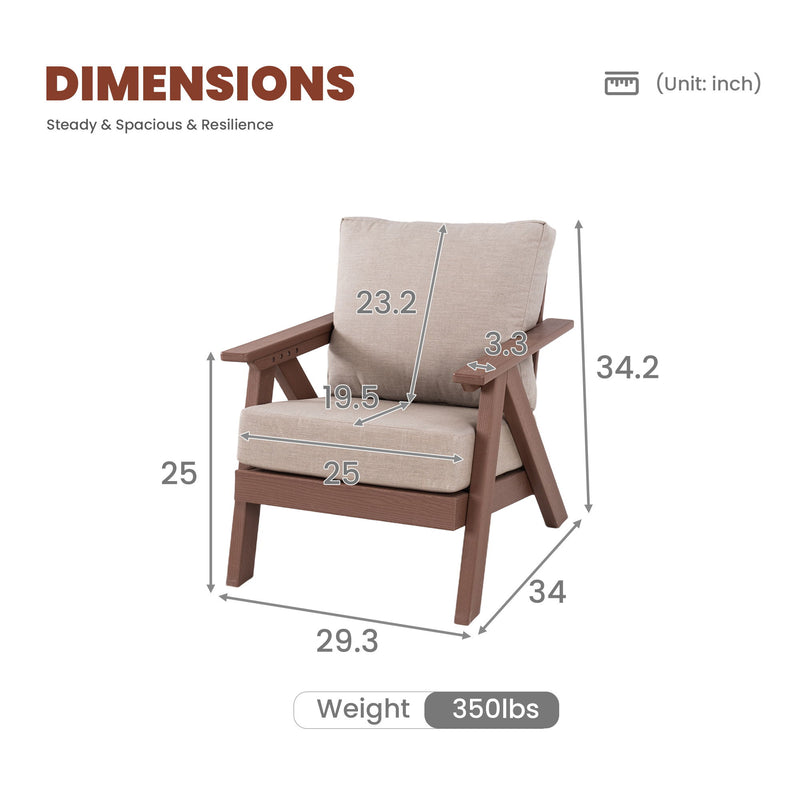 Outdoor Patio Club Chair With Sunbrella Cushions - Brown