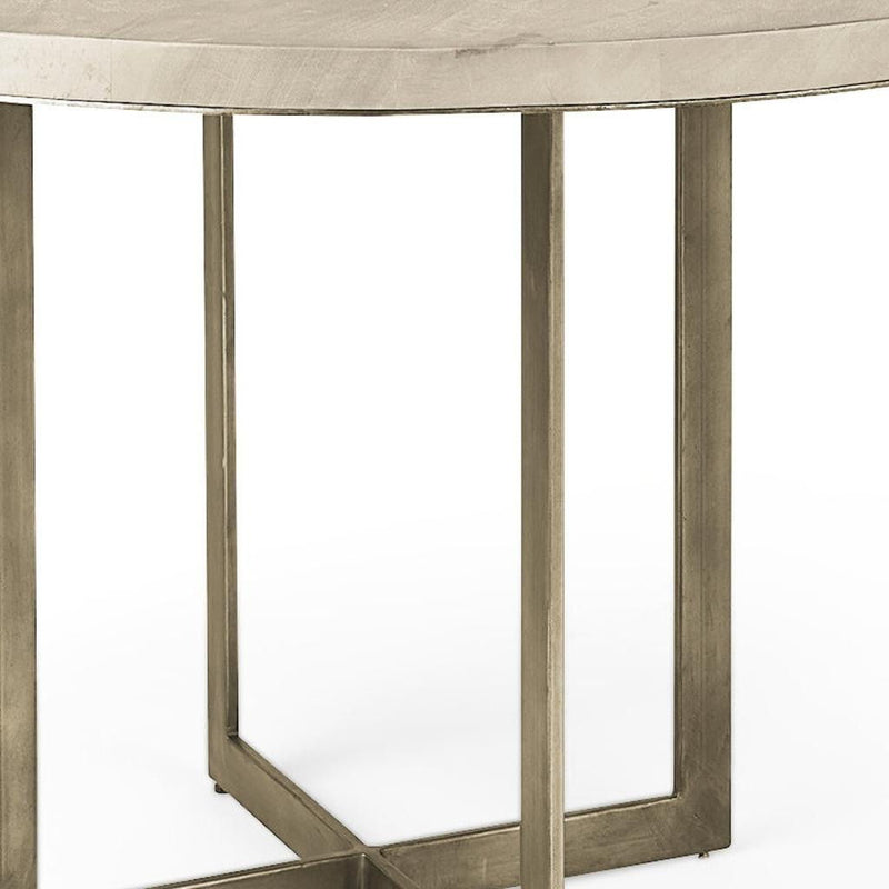 Solid Wood Iron Trestle Base Round Top Dining Table - Beige / Gold