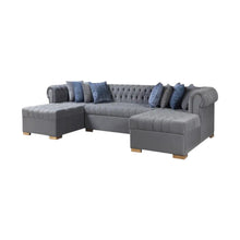 Load image into Gallery viewer, Velvet U Shaped Three Piece Sofa Chaise Sectional With Toss Pillows - Gray

