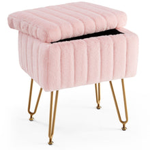 Load image into Gallery viewer, Faux Fur Storage Ottoman - Pink / Gold
